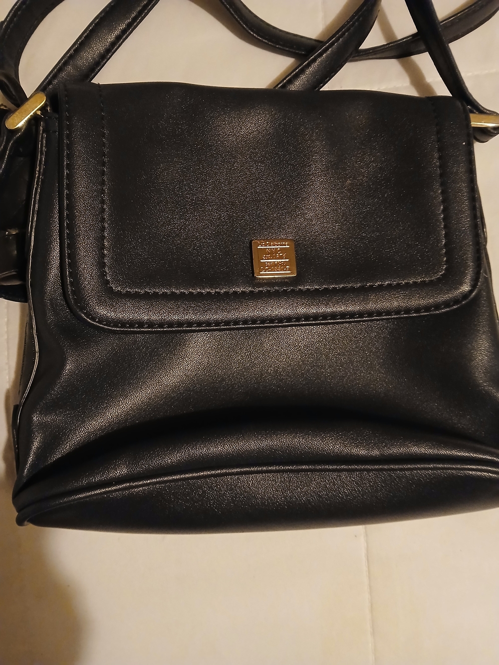 Liz Claiborne Black Crossbody Bag with Gold Plaque